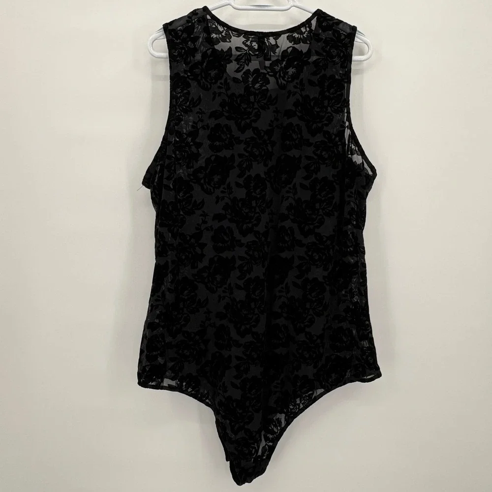 Torrid Curve Black Flocked Velvet Floral Mesh Bodysuit Plus Size 5 Sleeveless - Picture 9 of 12